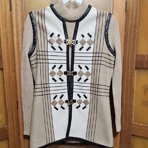 Vintage 60's/70's Carnaby Knit Fashions LTD Turtleneck Beige/Black Women's Set